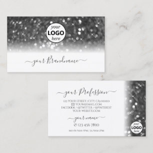 Glamourous White Silver Sparkling Glitter with Log Business Card