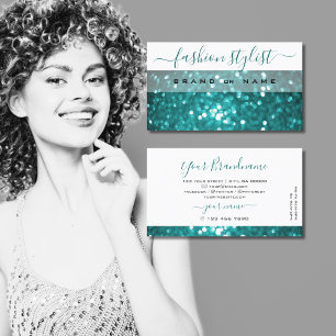 Glamourous White Teal Sparkle Glitter Professional Business Card