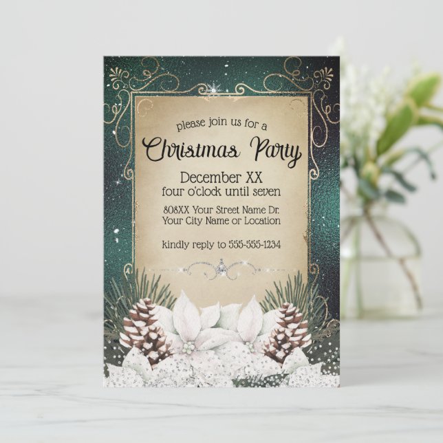 Glamourous Winter Floral with White Poinsettias Invitation (Standing Front)