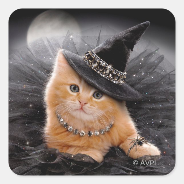 Glamourous Witch Kitten Square Sticker (Front)