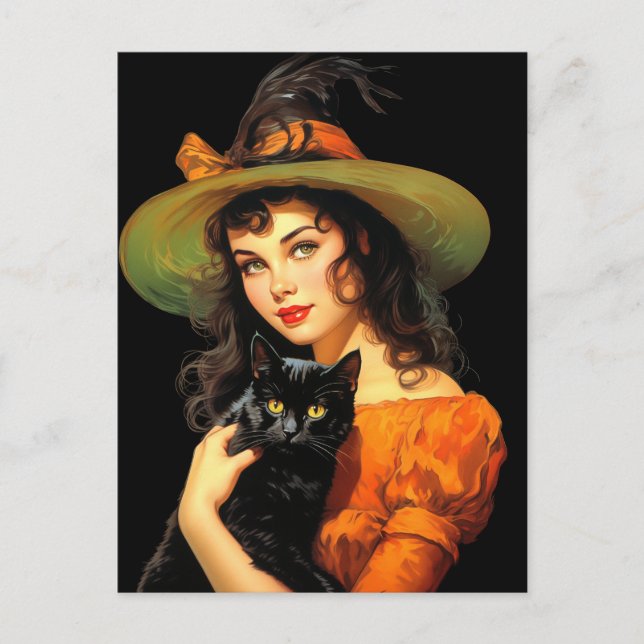 Glamourous Witch | Vintage Halloween Pin-up Art Postcard (Front)