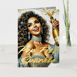 Glamourous Woman Popping Champagne Birthday  Foil Greeting Card