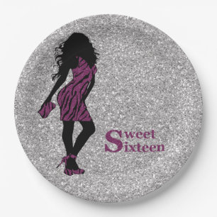 Glamourous Woman Sweet 16 Paper Plate