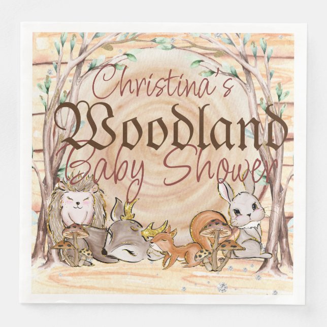 Glamourous Woodland Animals Baby Shower Napkin (Front)