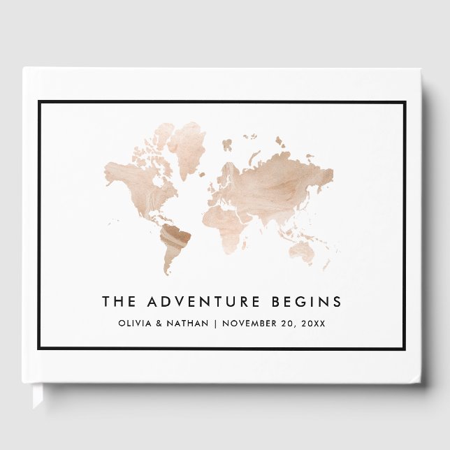 Glamourous World Map | Elegant Travel Theme Guest Book (Front)