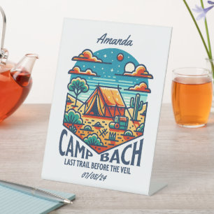 glamping bachelorette party desert pedestal sign