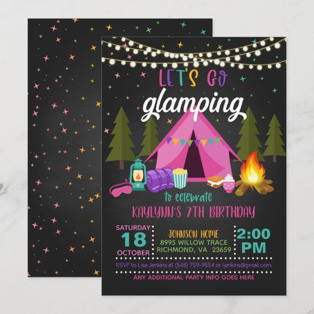 Glamping Birthday Invitation (Front/Back)