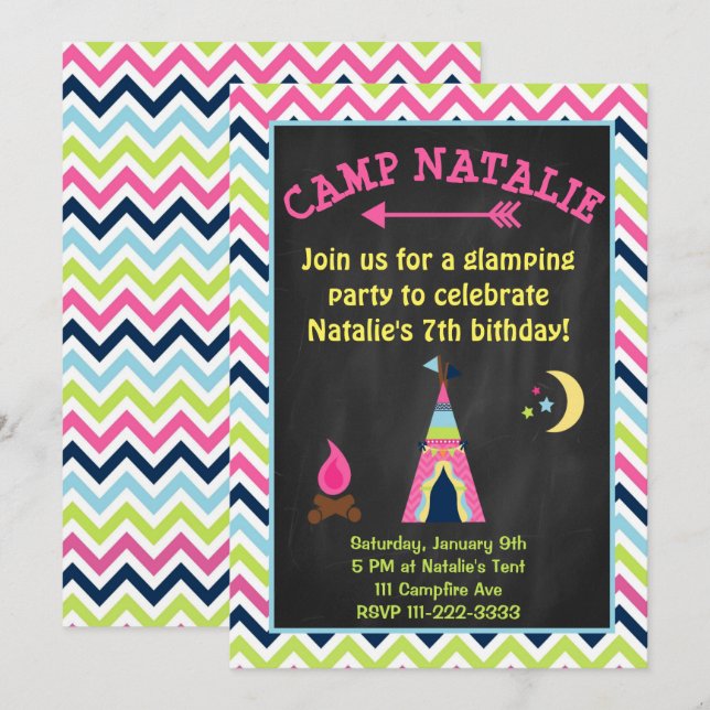 Glamping Birthday Invitation (Front/Back)