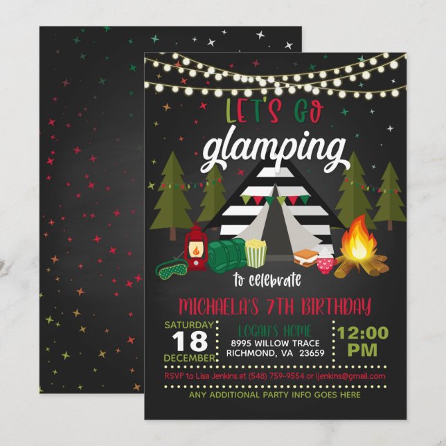 Glamping Birthday Invitation - Christmas (Front/Back)