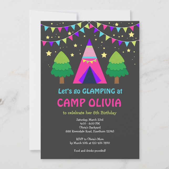 Glamping Birthday Invitation / Glamping Invitation (Front)