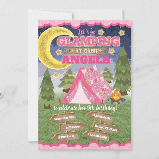 Glamping Birthday Invitation Invite Sleepover (Front)