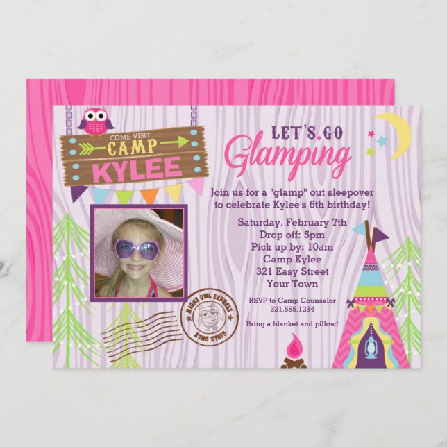 Glamping Birthday Party Invitation (Front/Back)