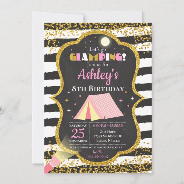 Glamping Birthday Party Invitation / Girls Camping (Front)
