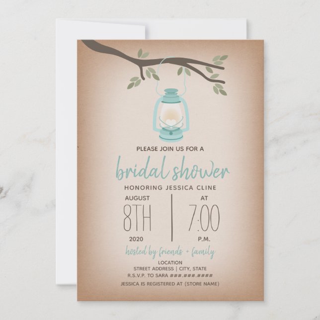 Glamping Bridal Shower - Blue Lantern Invitation (Front)