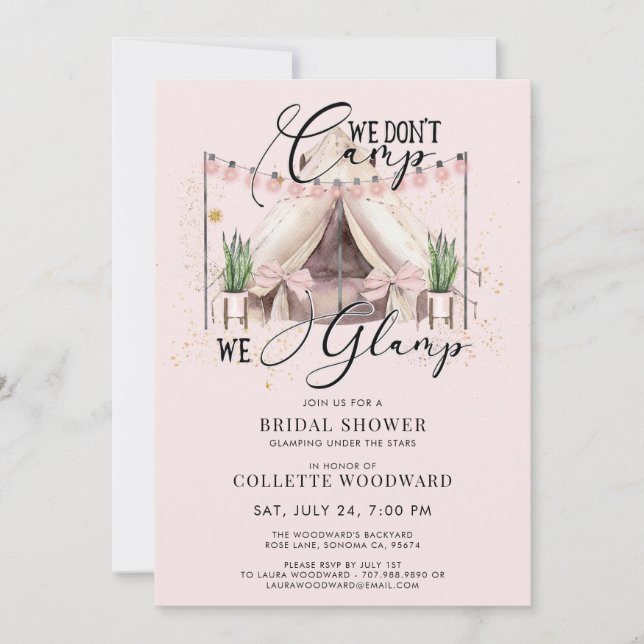 Glamping Bridal Shower Party Under The Stars Pink Invitation (Front)