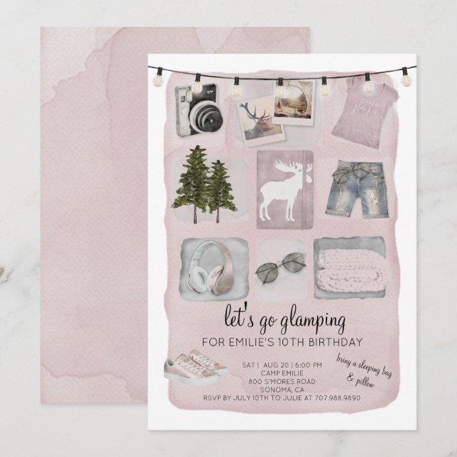 Glamping Camping 10th Birthday Party Invitation (Front/Back)