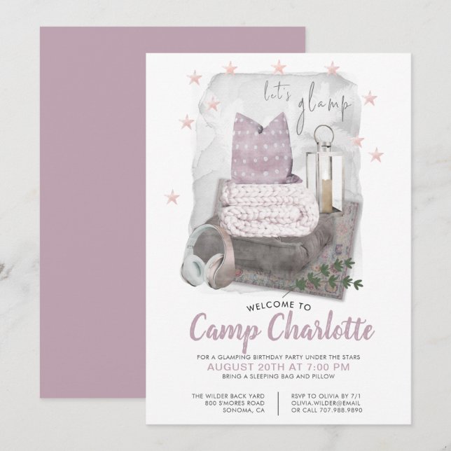 Glamping Camping Birthday Party Under The Stars   Invitation (Front/Back)