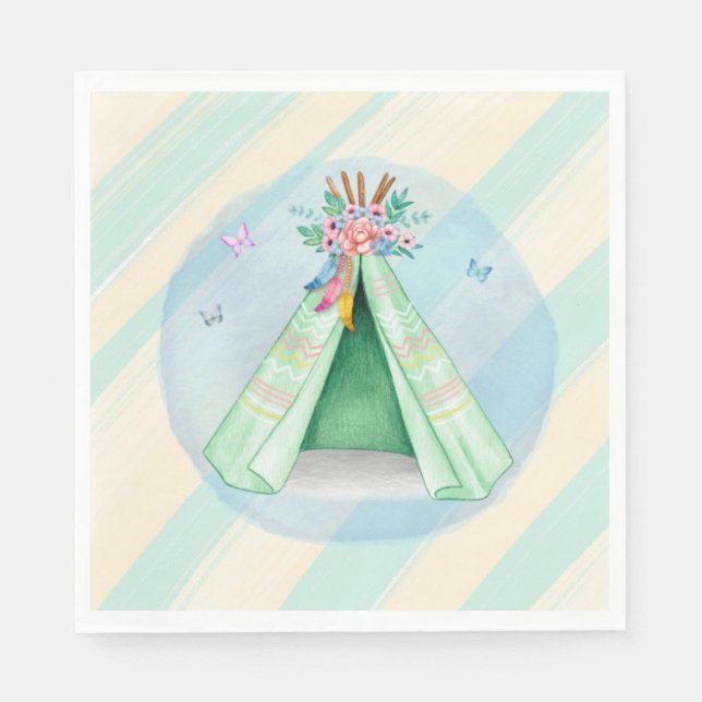 Glamping Camping Green Tent Sleepover Outdoors Napkin (Front)