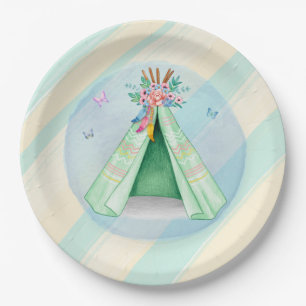 Glamping Camping Green Tent Sleepover Outdoors Paper Plate