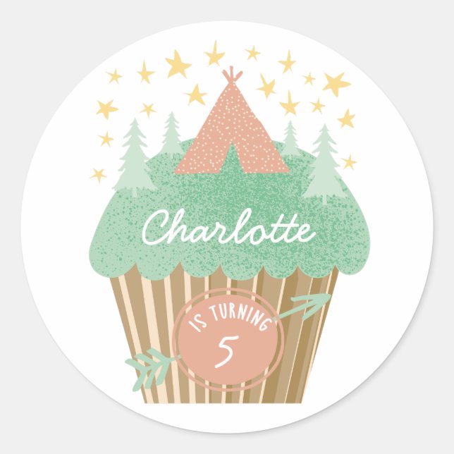 Glamping Cupcake Personalised Sticker (Front)