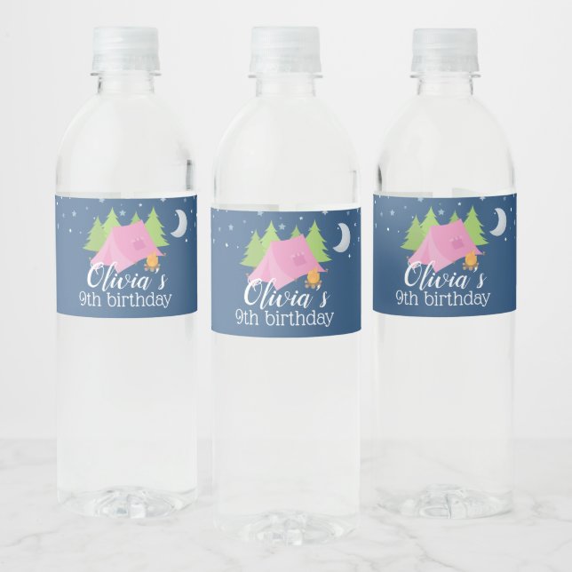 Glamping Girls Camping Birthday Party Water Labels (Bottles)