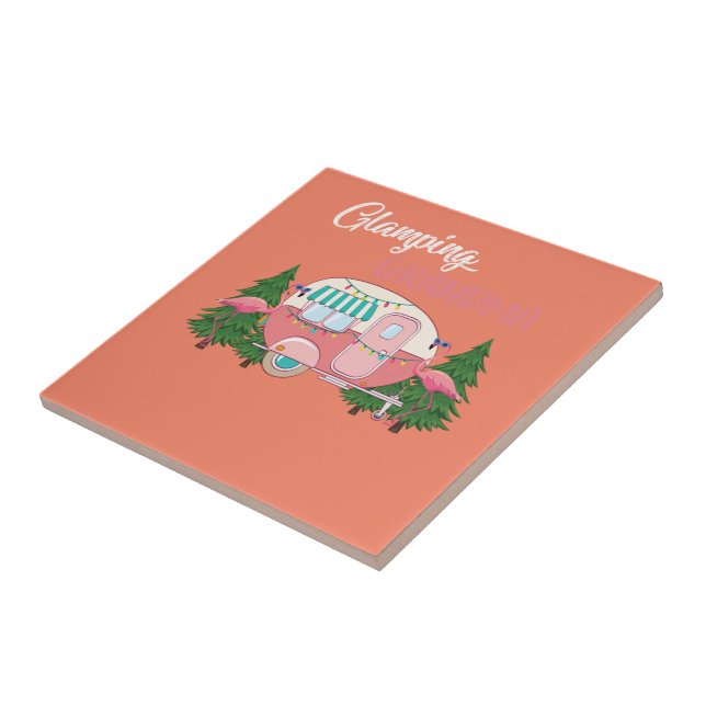 Glamping Grandma Costume Camping RV Flamingos Camp Tile (Side)