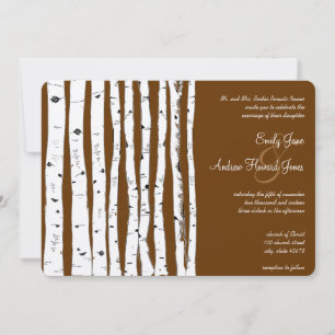 Glamping Mocha Brown Birch Tree Wedding Invitation