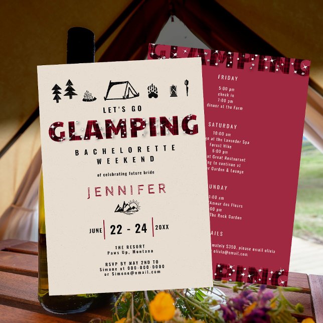 Glamping Plaid Rhinestones Bachelorette Weekend Invitation (Creator Uploaded)