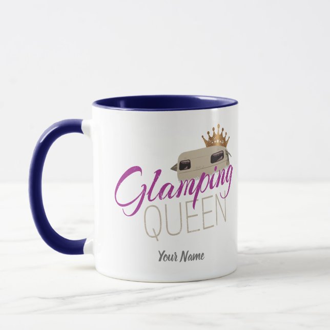 Glamping Queen Camping with vintage caravans Mug (Left)