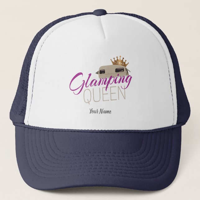 Glamping Queen Camping with vintage caravans Trucker Hat (Front)