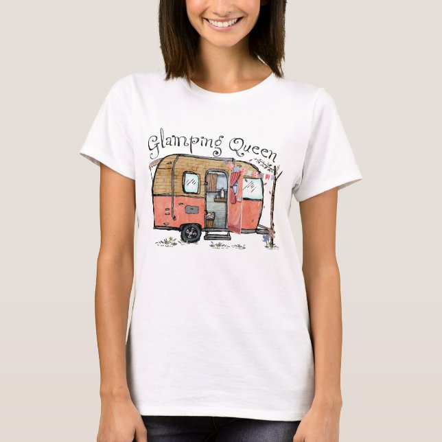 Glamping Queen Funny Vintage Camper T-Shirt (Front)