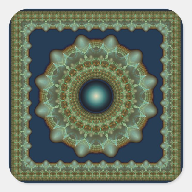 Glaring framed fractal decoration square sticker (Front)