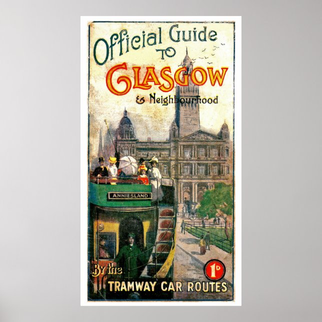 Glasgow and neighbourhood tramway car routes poster (Front)