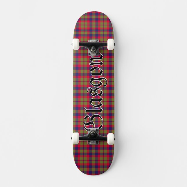 Glasgow City Tartan Plaid Pattern Skateboard (Front)