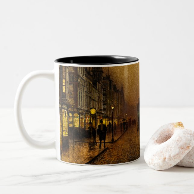 Glasgow Docks, 1880 by John Atkinson Grimshaw Two-Tone Coffee Mug (With Donut)