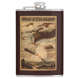 Glasgow Hot Air Balloon Circus Theatre Poster Hip Flask