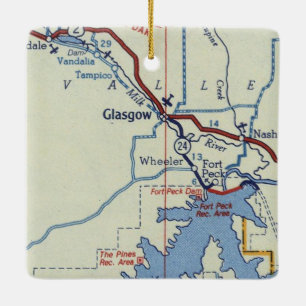 Glasgow MT Vintage Map Ceramic Ornament