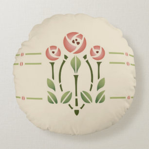Glasgow Rose Stencil Design by Helen Foster Round Cushion
