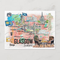 Glasgow Scotland Illustrated Travel Map with Roads