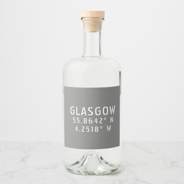 Glasgow Scotland Latitude & Longitude  Liquor Bottle Label (Front)