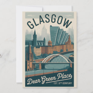 Glasgow Scotland Retro Style Cityscape Travel Holiday Card