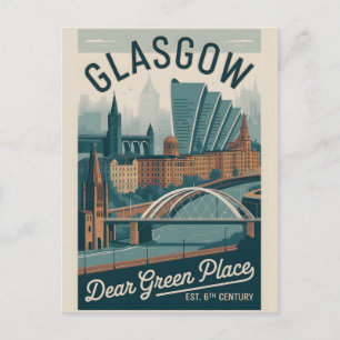 Glasgow Scotland Retro Style Cityscape Travel Postcard