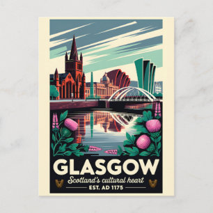 Glasgow Scotland Retro Travel Poster Art Holiday Postcard