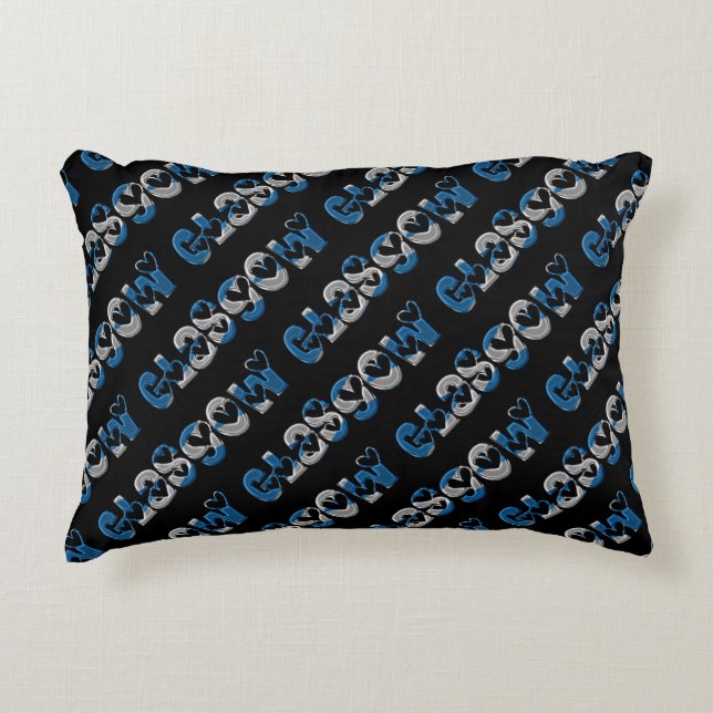 Glasgow Scotland Scottish Flag Colours Typography Decorative Cushion (Front)