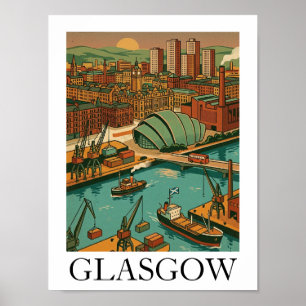 Glasgow Scotland Vintage Travel Illustration Poster