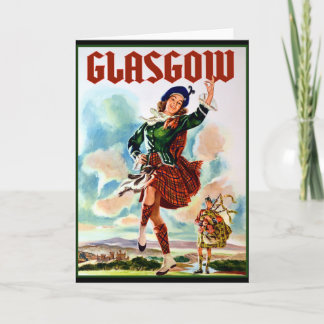 Glasgow Scottisn Girl Dancing with Bagpiper Card