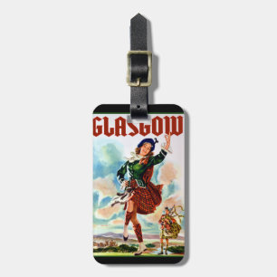 Glasgow Scottisn Girl Dancing with Bagpiper Luggage Tag