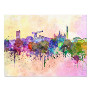 Glasgow skyline in watercolor background photo print