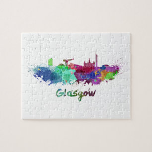 Glasgow skyline in watercolor jigsaw puzzle