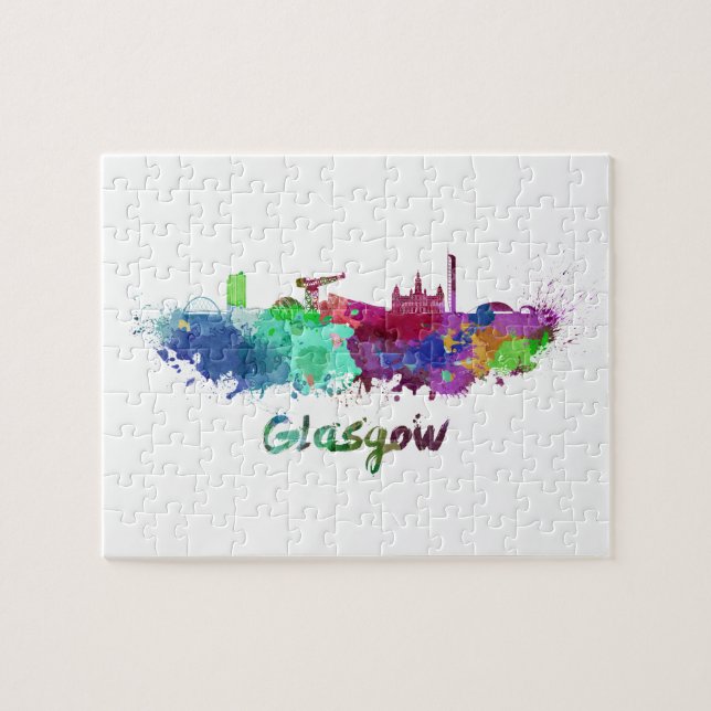 Glasgow skyline in watercolor jigsaw puzzle (Horizontal)